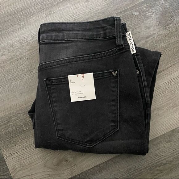 VIGOSS Jeans Stevie Crop Straight Black Distressed 27 Waist NEW - Picture 3 of 12